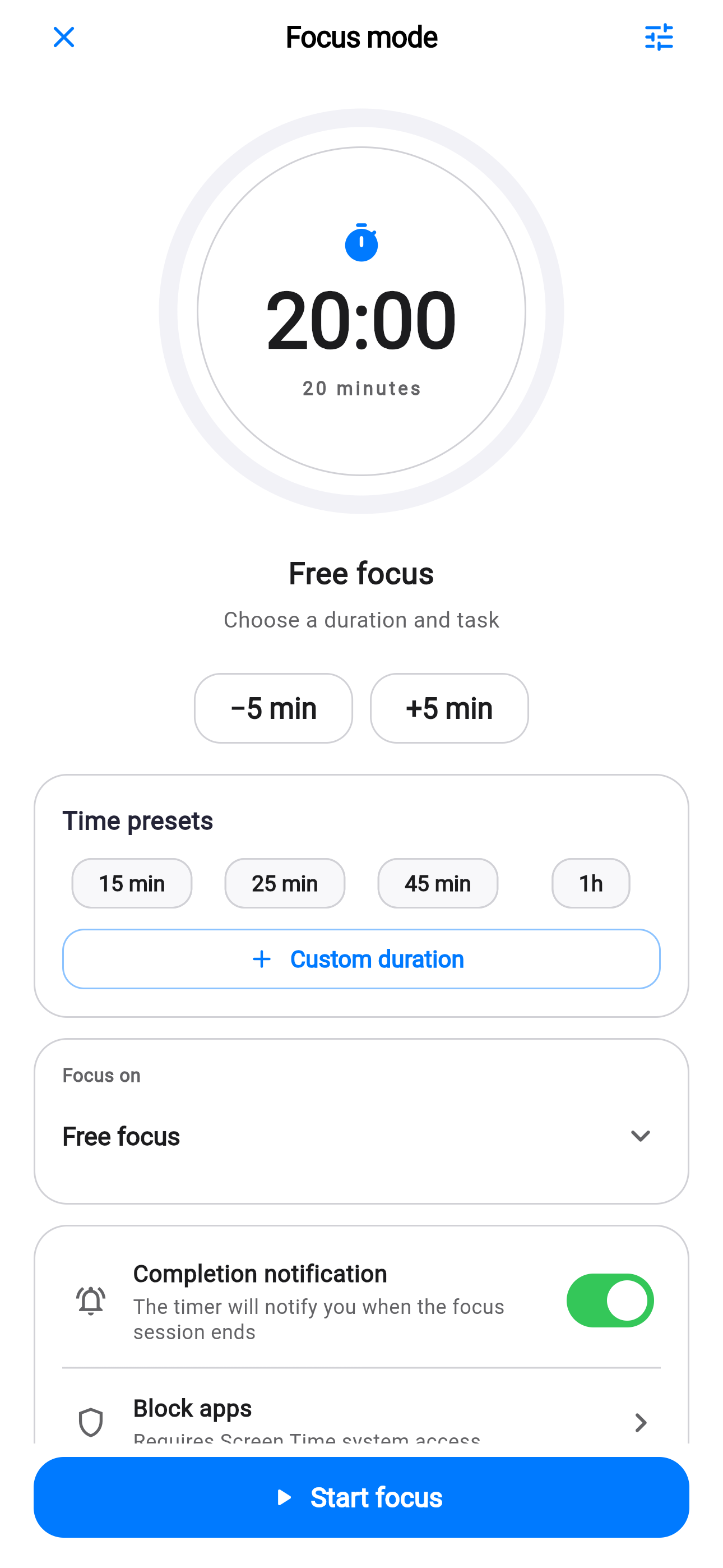 Life Tracker plan and focus mode