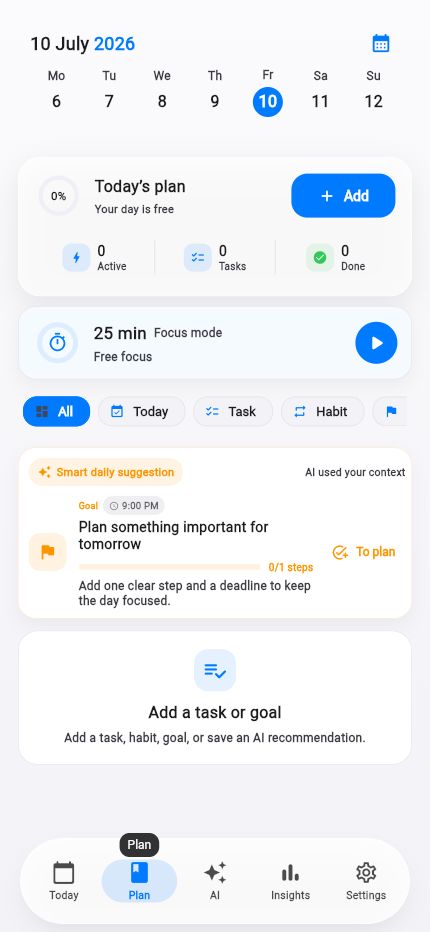 Life Tracker planning screen