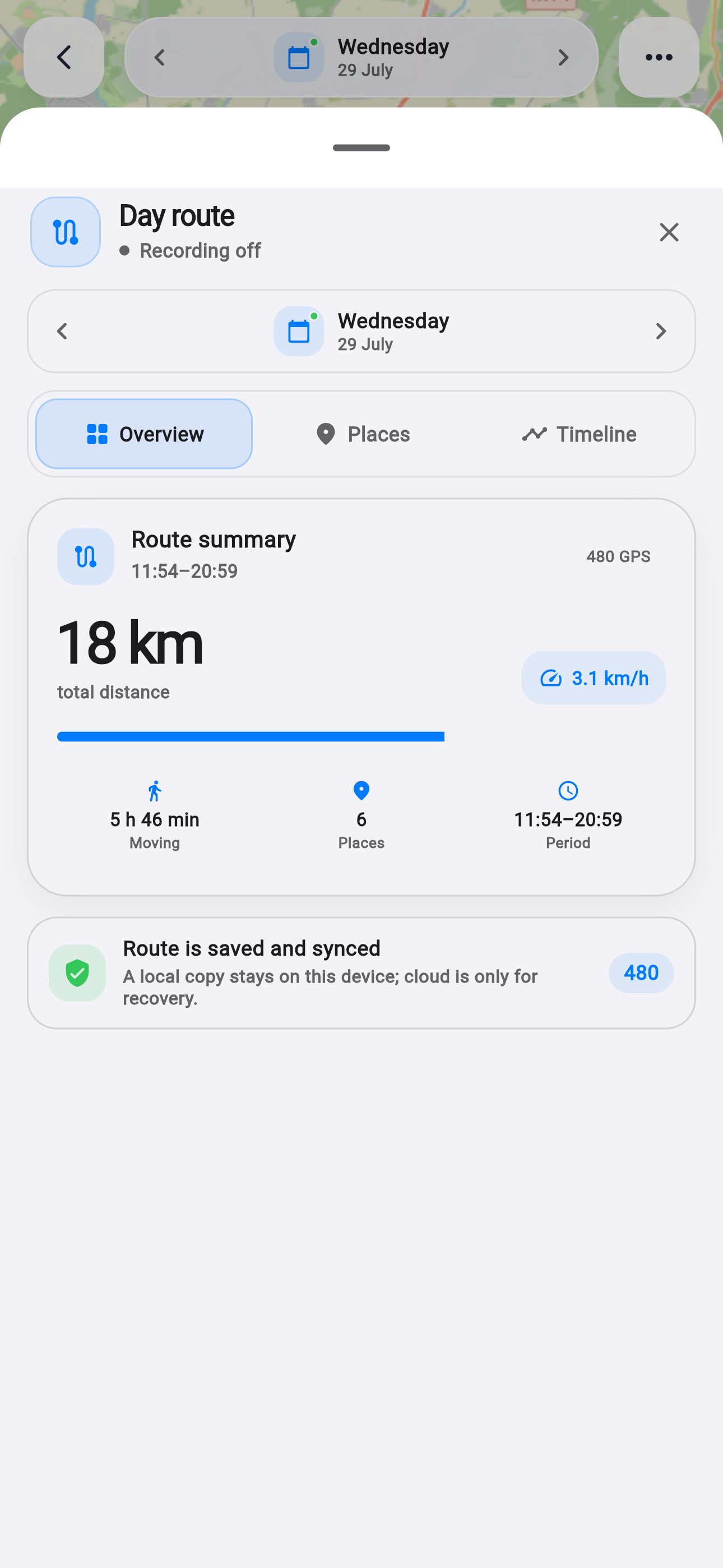 Life Tracker day route summary