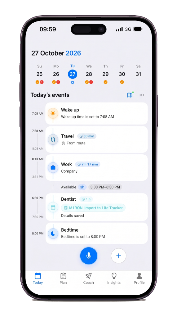 Calendar sync in Life Tracker