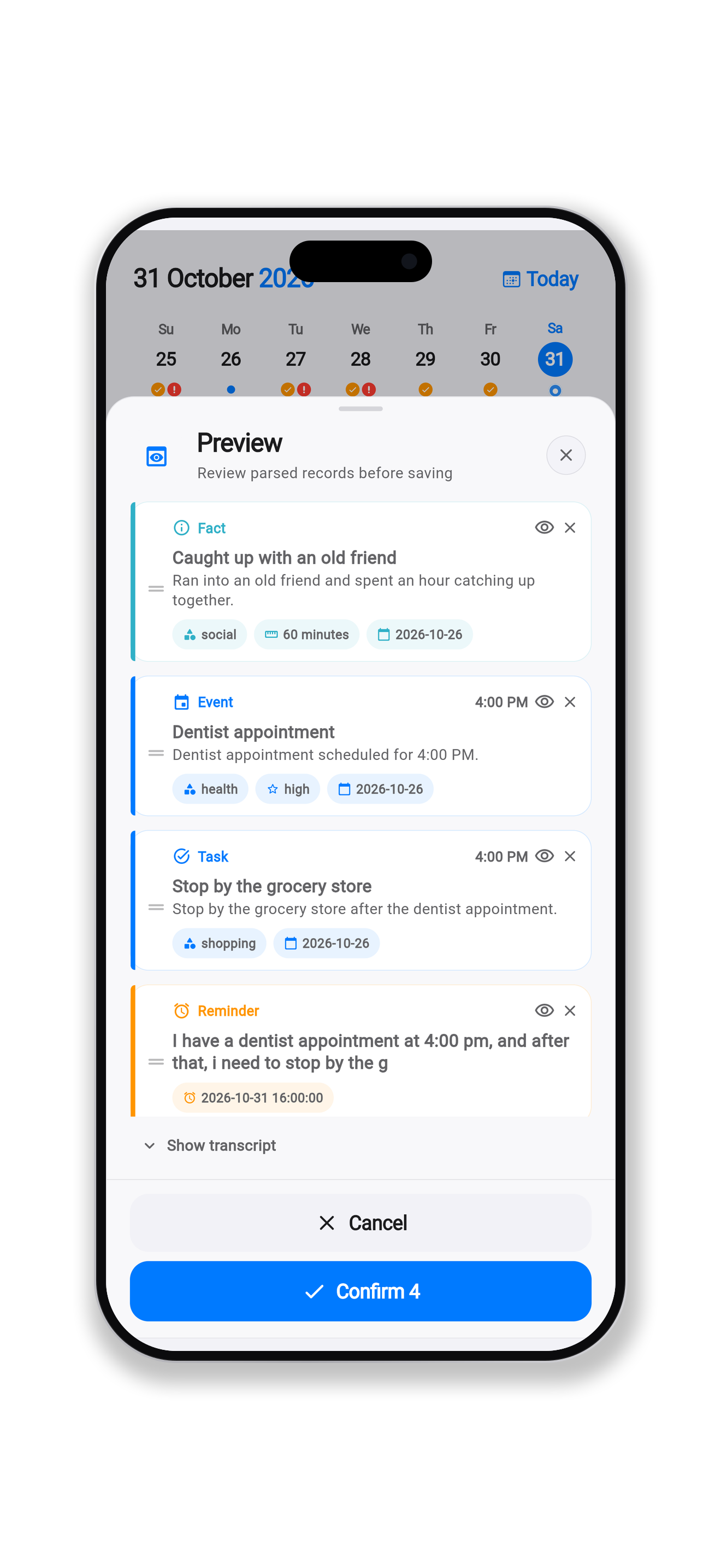 Voice parse preview in Life Tracker